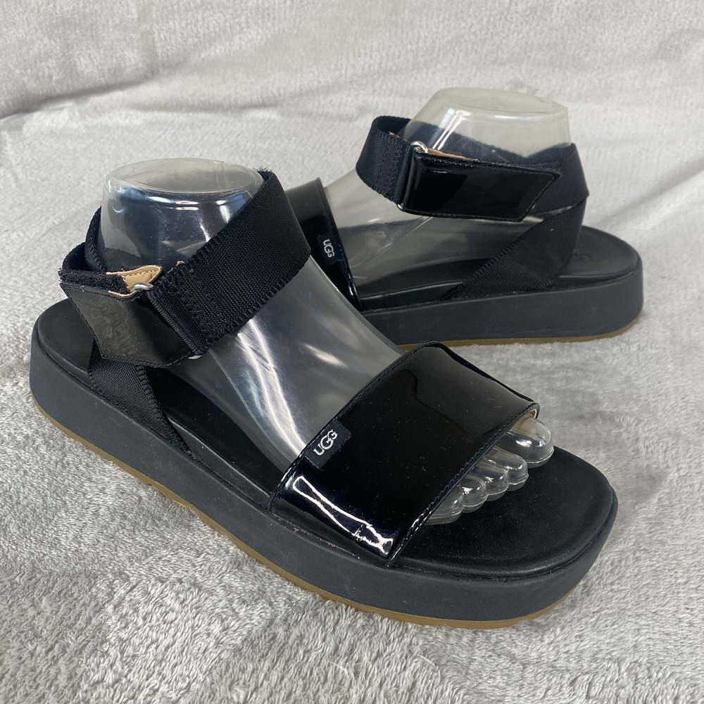 UGG Lennox Strappy Flat Sandals Womens Size 10 Black Patent Leather NEW - Picture 3 of 11